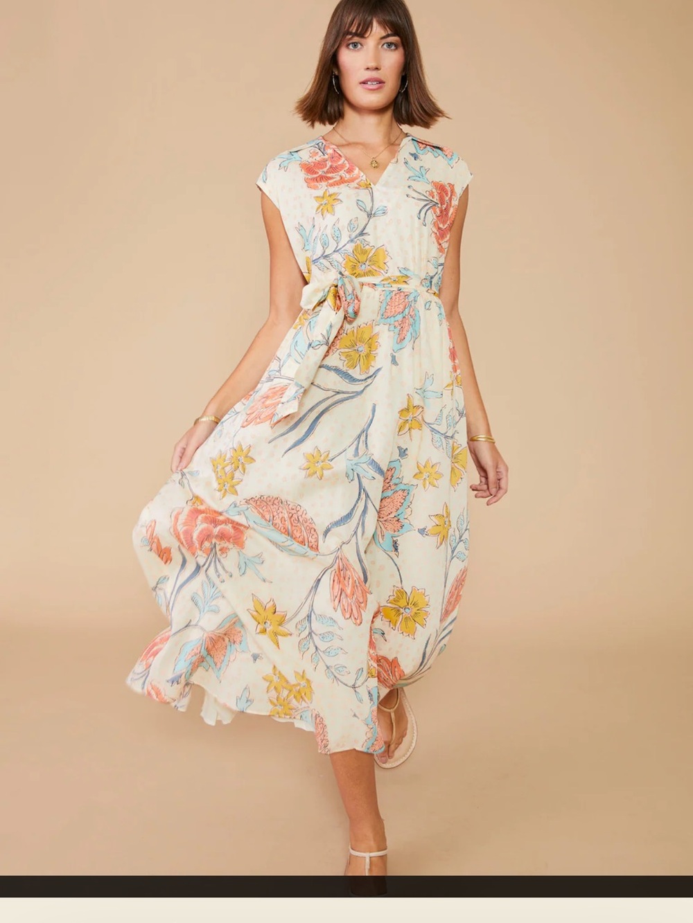 Spartina 449 Hallie Midi Dress Clara Starry Floral Cream NWT Size Small